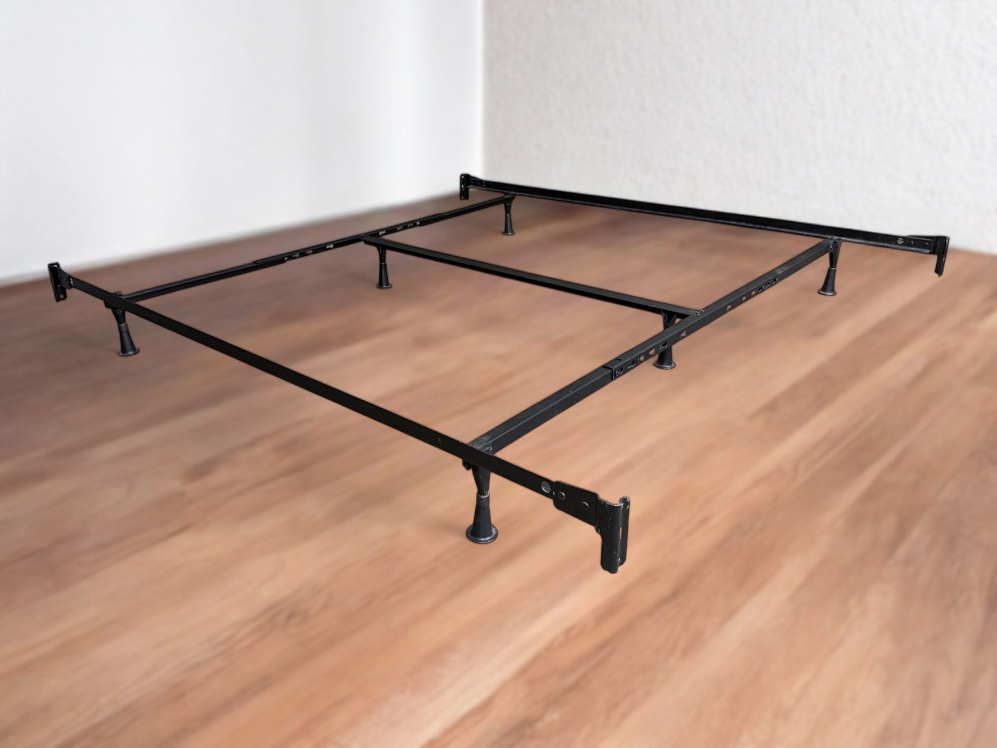 Black Metal Adjustable Queen or King Bed Frame w/ Glide-Style Feet
