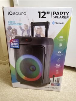 12 " inch IQ sound Bluetooth wireless speaker with FM radio plays you tube music goes loud comes with microphone