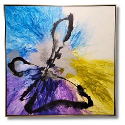 Celestial Bloom Abstract Painting in Blue, Gold and Violet