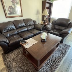 Leather Sofa, Oversized Chair & Coffee Table