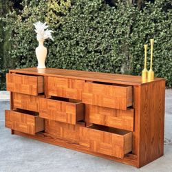 Mid Century Modern Postmodern 9-Drawer Triple Wood Dresser Credenza