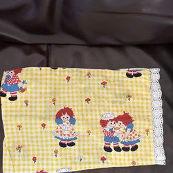 Vintage Bedding Raggedy Ann & Andy Yellow Gingham Small Decorative Pillowcase