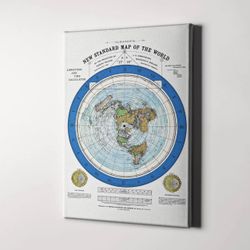 Flat Earth Map Big 48” x 36” Canvas Wall Art Print