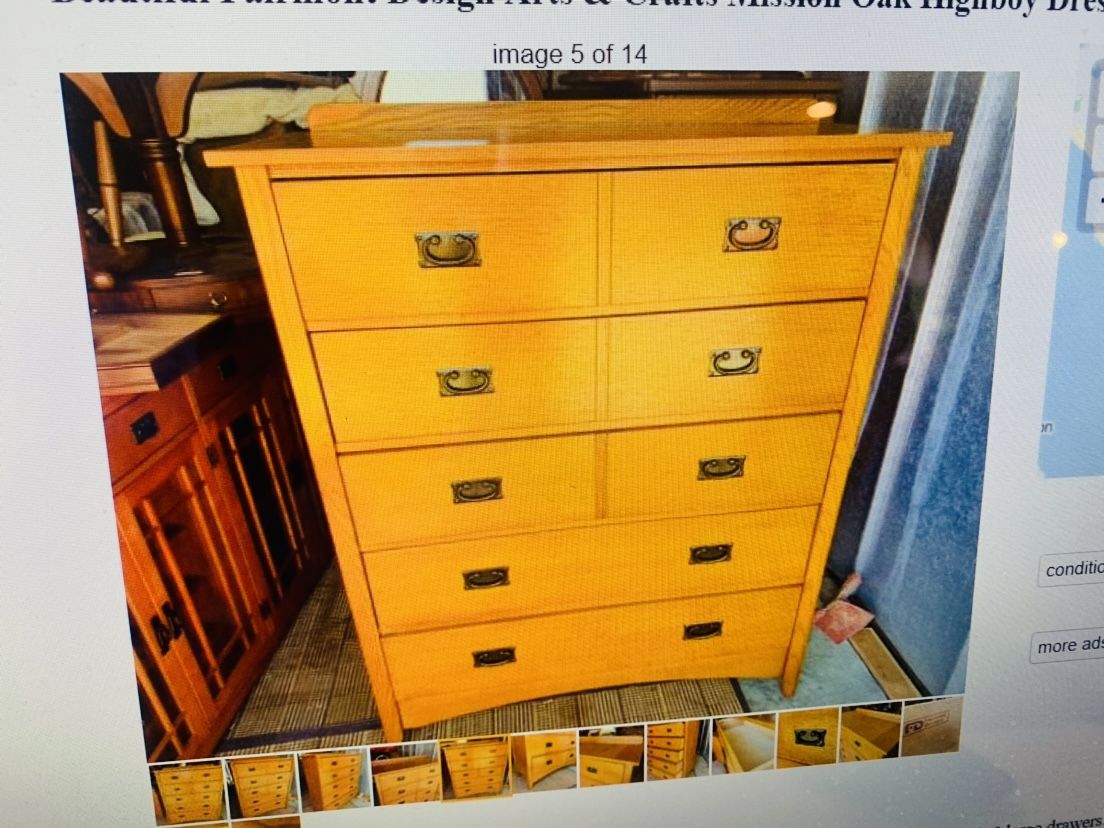 Beautiful Fairmont Design Arts & Crafts Mission Style Oak Highboy Dresser Chest