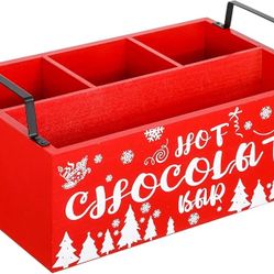 Sliner Christmas Hot Cocoa Bar Wood Storage Box with Handles Xmas Wood 