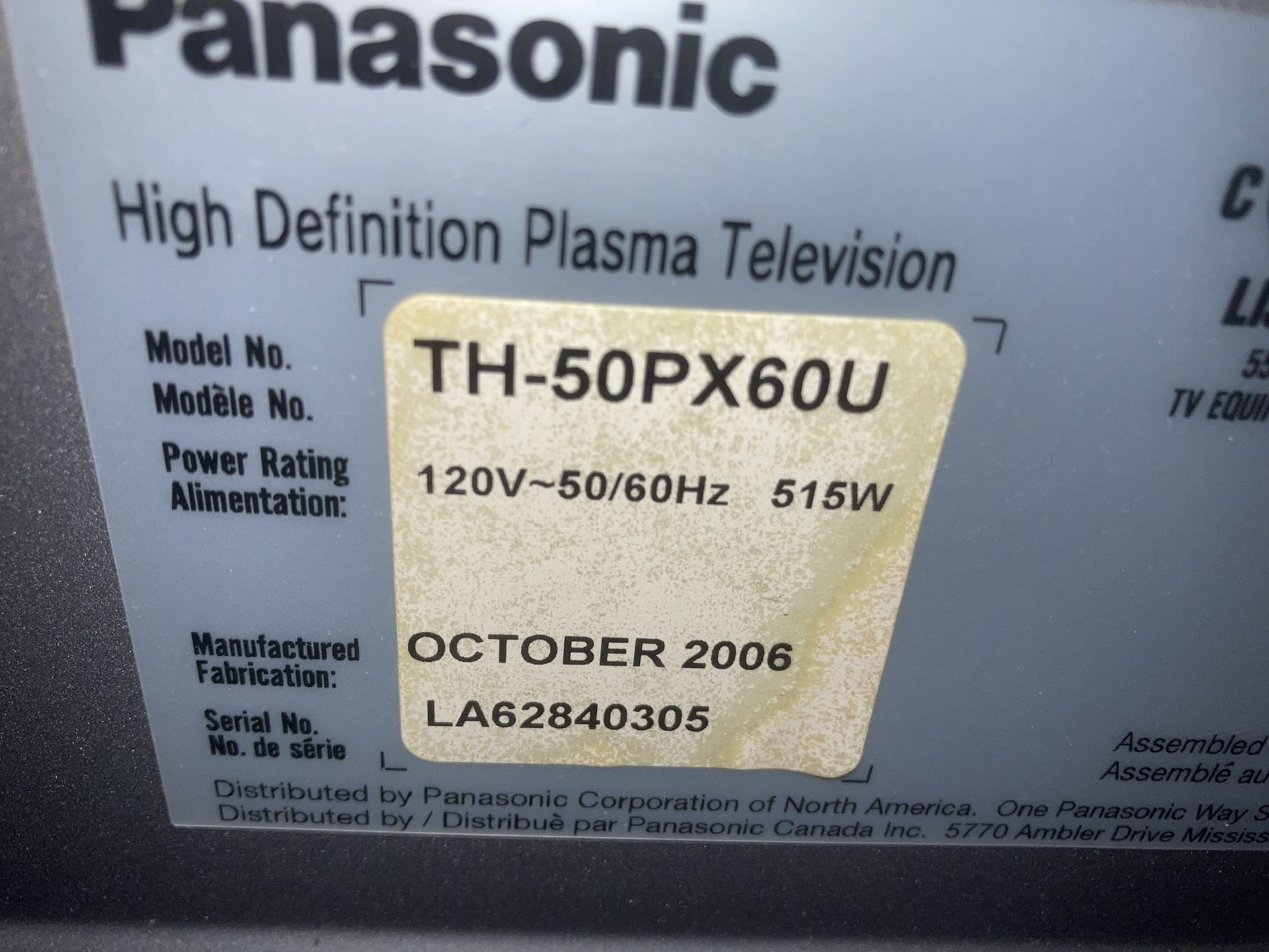 Panasonic 50 Inch Tv 2006