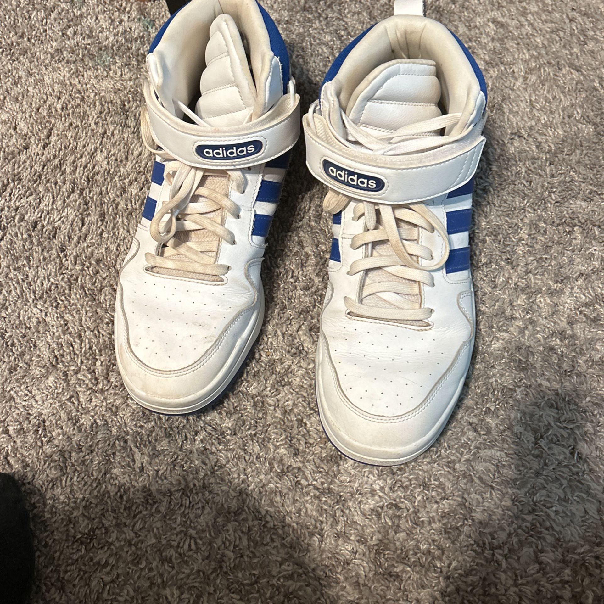 Adidas White Blue Striped Basketball Shoes