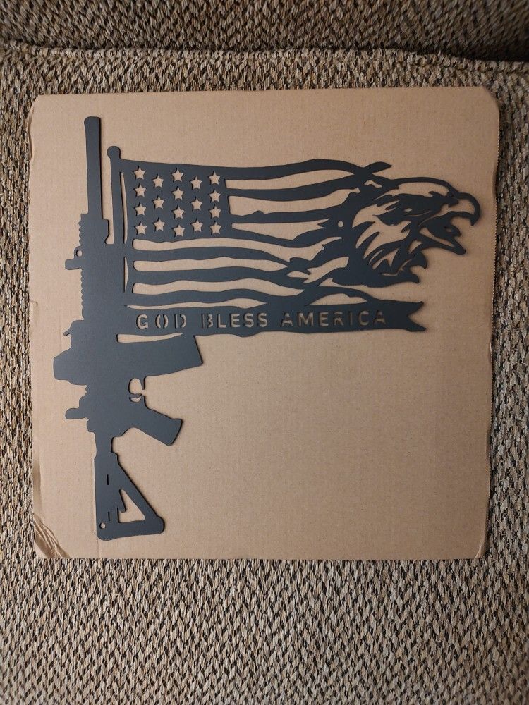 LASER CUT BLACK METAL SIGN. 12" X 12". NEW. PICKUP ONLY.