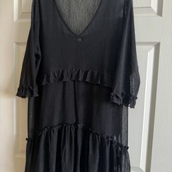 Black Ruffled V-Neck Dress/Tunic w/Liner - Size 18/20