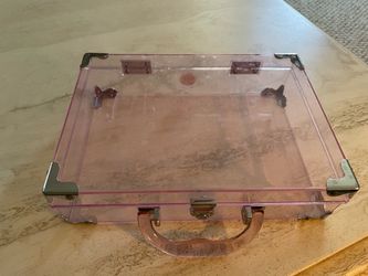 Clear pink plastic briefcase or showcase storage case
