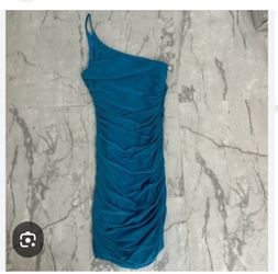 Lively Blue/Green One Shoulder Ruched Mini  Dress by Lioness