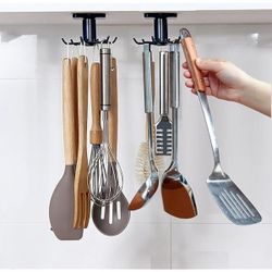 4pcs 360 °Rotation Utility Hooks,Under Cabinet Kitchen Hooks,Storage Shelf rv Must Haves,Nail Free Adhesive Kitchen Utensils Hanging Hooks for Kitchen