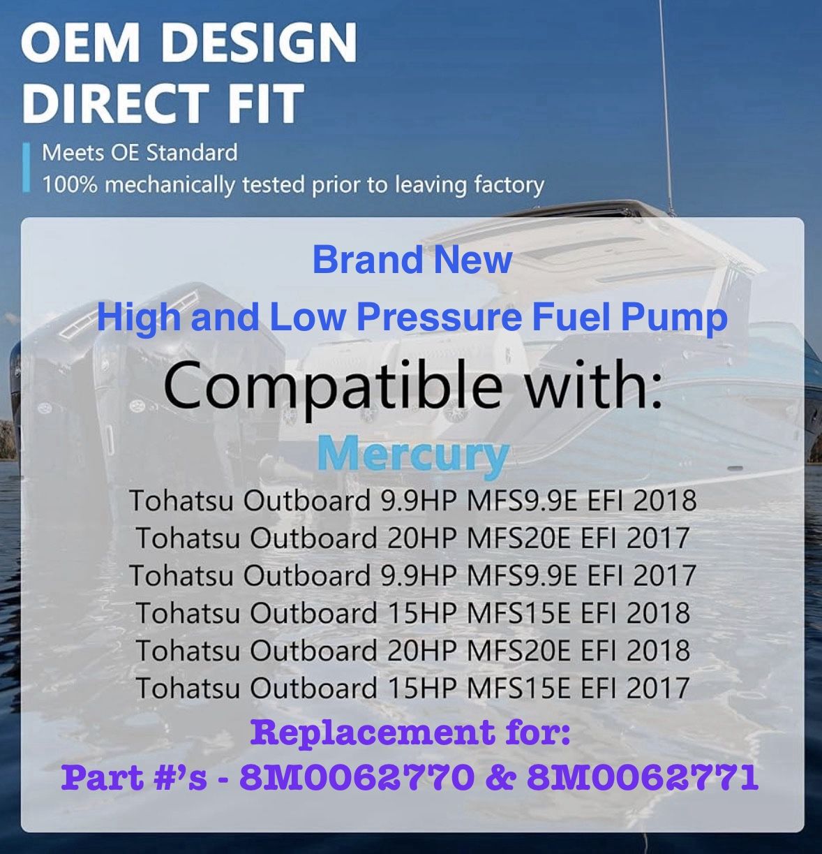Brand New High and Low Pressure Fuel Pump for Mercury 6 Cyl & Bore Verado & Mer cury 6 Cyl 4 Stroke Boat Motor 8M0062770 8M0062771