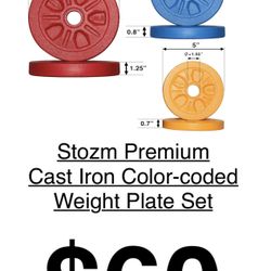 STOZM Cast Iron Color-coded Weight Plate Set — 65lbs  **(BRAND NEW)** - $60