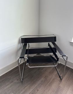 Baxton Studio Wassily Style Mid Centry Modern Accent Chair,Steel Frame and Faux Leather, Wide Seating