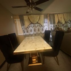 ✨ Modern Marble-Top Dining Table + 4 Chairs – Excellent Condition ✨ 