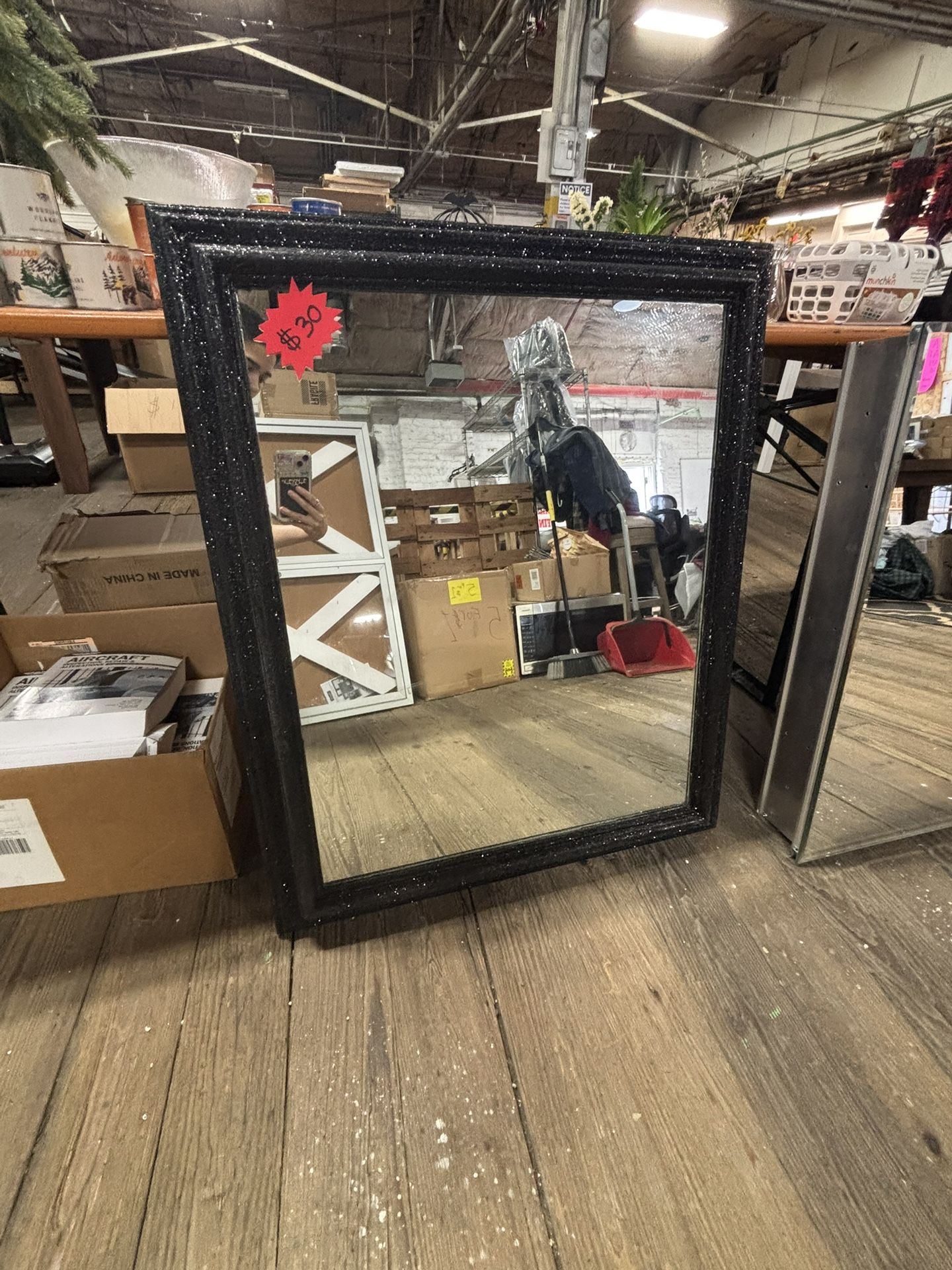 Black sparkly framed mirror