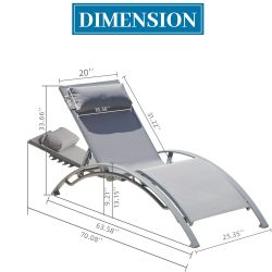 Outdoor Chaise Lounge Set of 2 Patio Recliner Chairs with Adjustable Backrest and Removable Pillow for Indoor&Outdoor Beach Pool Sunbathing Lawn (Gray