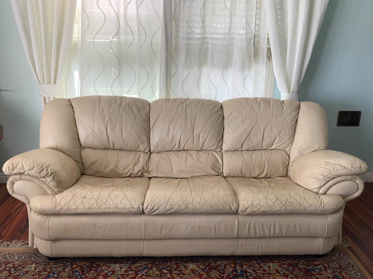 Cream 7’ Leather Sofa