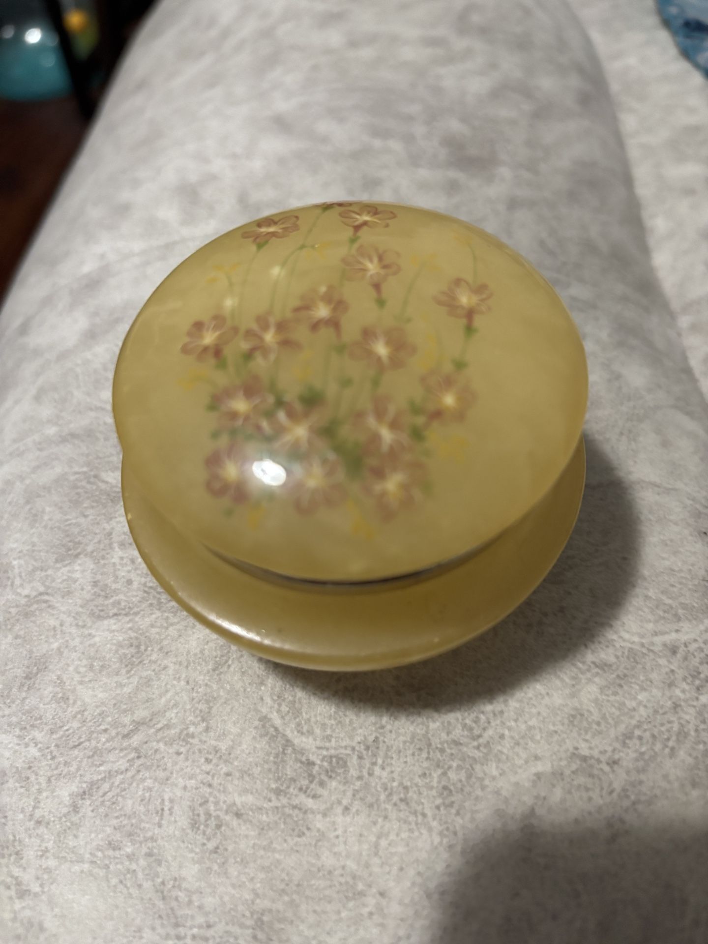 Vintage Lucite Floral Powder/Trinket Box – Hand-Painted Style