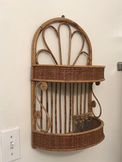 Rattan Wicker Wall Shelf, 2-Tier Arched Boho Decor