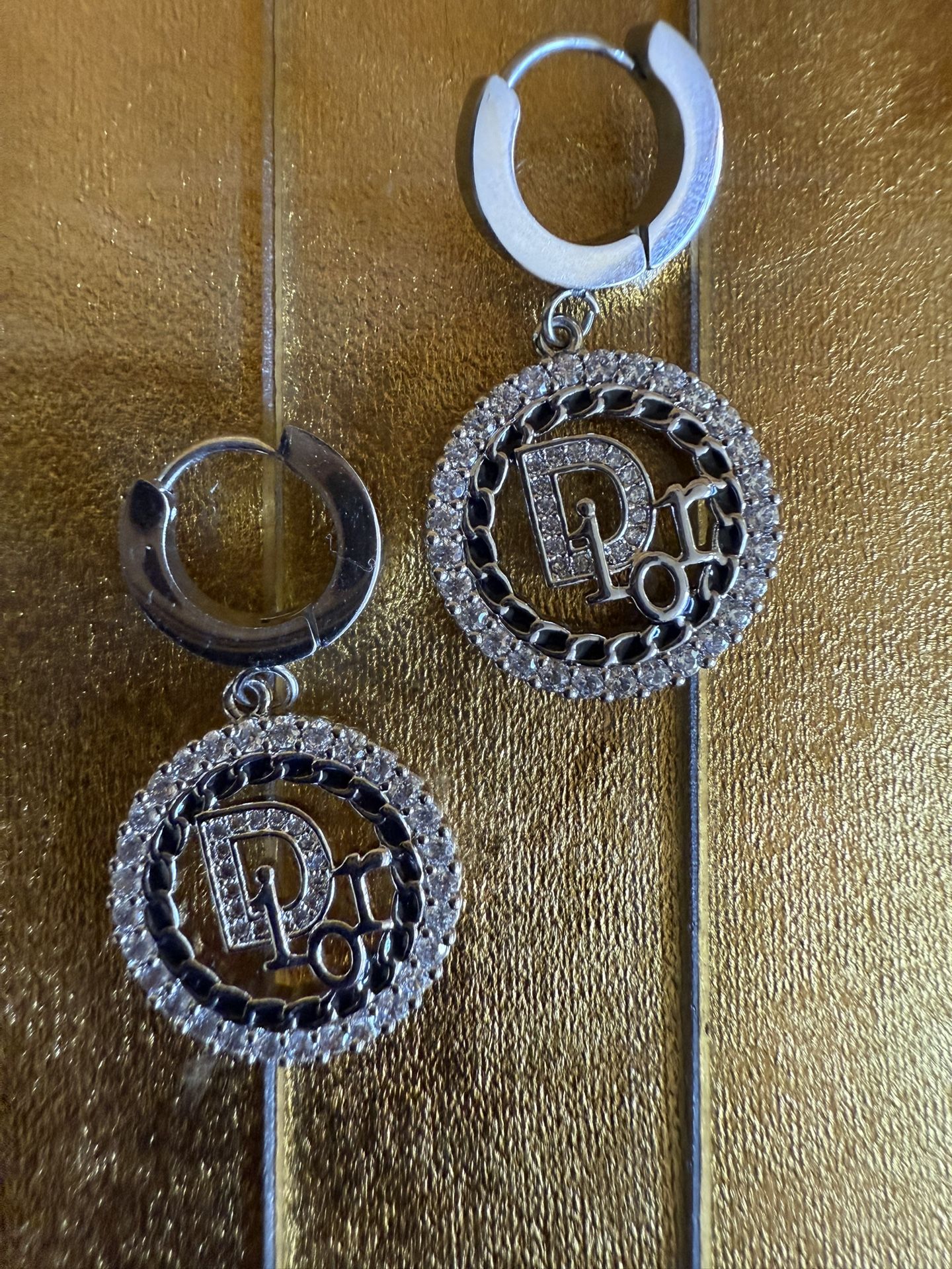 Dior gold tone round crystal earrings