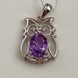 S925 Sterling Silver Natural Amethyst Owl pendant