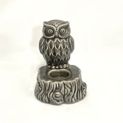 Better Homes & Gardens Ceramic Grey Owl  On Wood Stump Tea Light Candle Holder