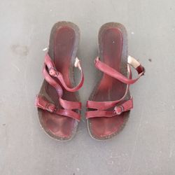 Teva Red Sandal Ladies Size 7.5, 2 Inch Cork Heel