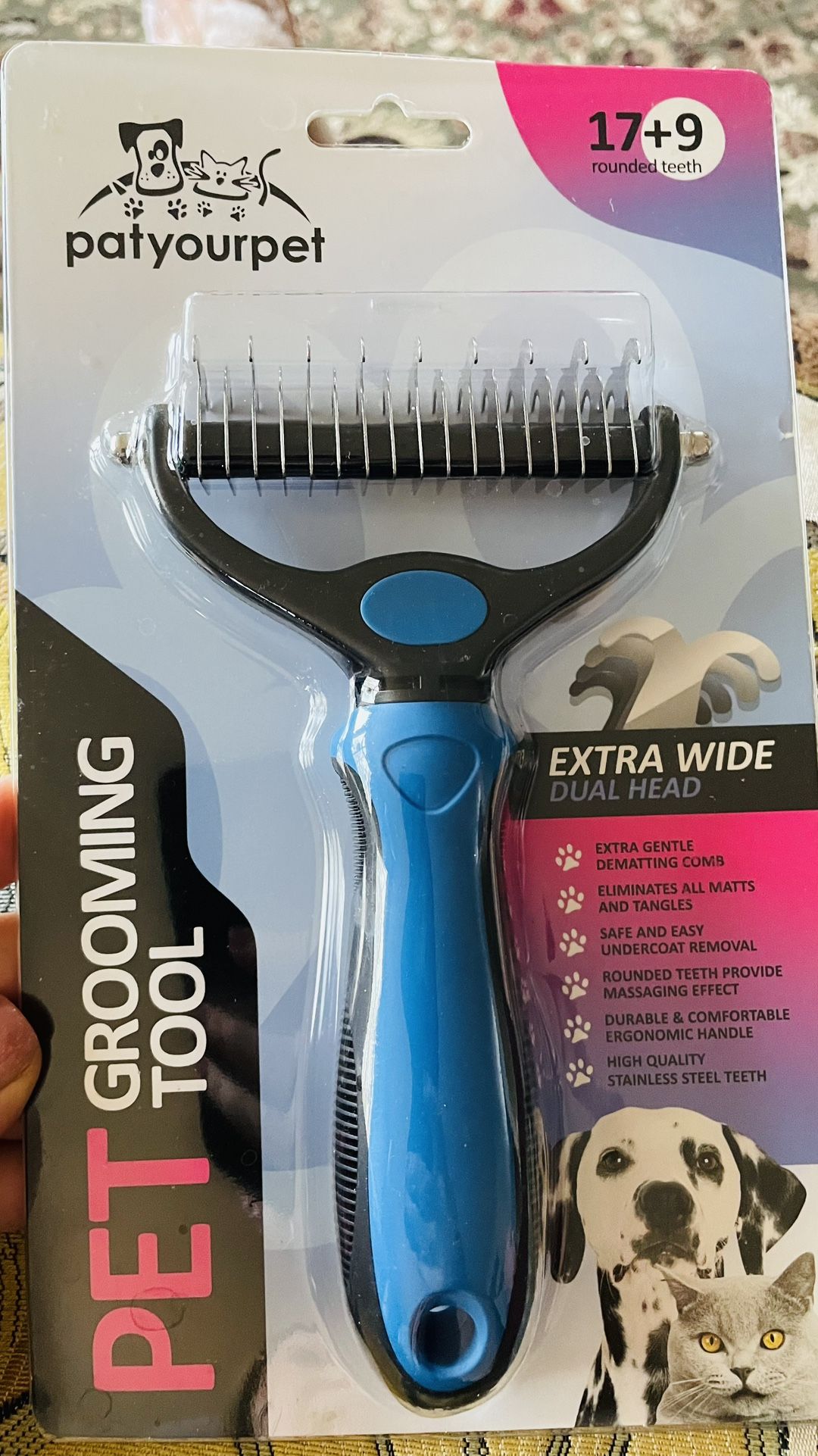 Grooming Tool 2 Sided Undercoat Rake for Pet Cats & Dogs Safe Dematting Comb