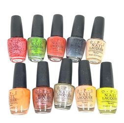 OPI Nail Lacquer Lot 10pc Set Pink Grey Green Orange Yellow Silver Polish 0.5oz