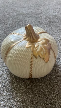 Ceramic Decorative Pumpkin White and Gold