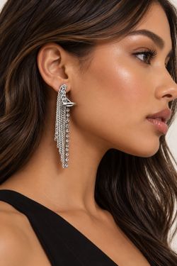 AllSaints April Fringe Earrings in Earm Silver