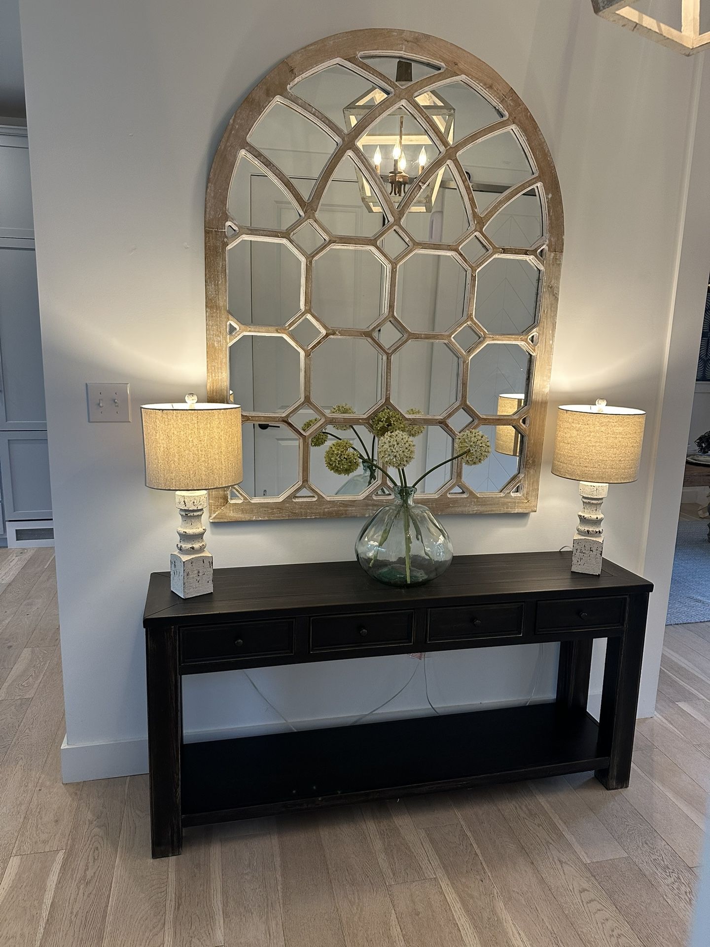 Console Table With A Black Rubbed Distressed Finish