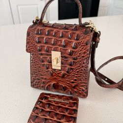 Brahmin Mini Satchel & Matching Wallet - Cognac Croc Embossed