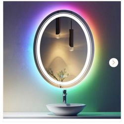 28 in. W x 36 in. H Oval Frameless High-quality 192 LEDs/m RGB LED Anti-Fog Tempered Glass Wall Bathroom Vanity Mirror