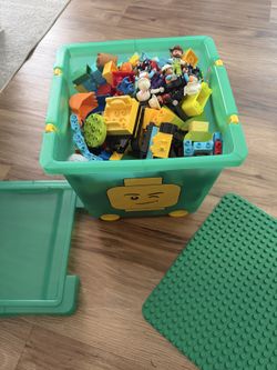 LEGO DUPLO Bulk Lot - 4+ Sets Fire Truck Garbage Truck Digger + Storage Bin & Building Plate