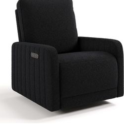 Storkcraft Kyoto Deluxe Extra-Wide Power Recliner Swivel Glider (Black Boucle) – Premium Electronic Power Recliner for Nursery, Includes Dual-USB Char