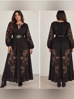 Black Maxi Dress with Gold Embroidery