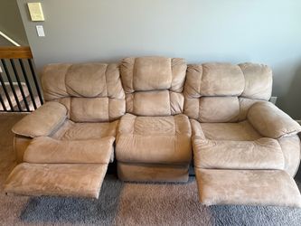 3-Piece Living Room Set – Art Van Reclining Microfiber Sofa, Recliner & Coffee Table