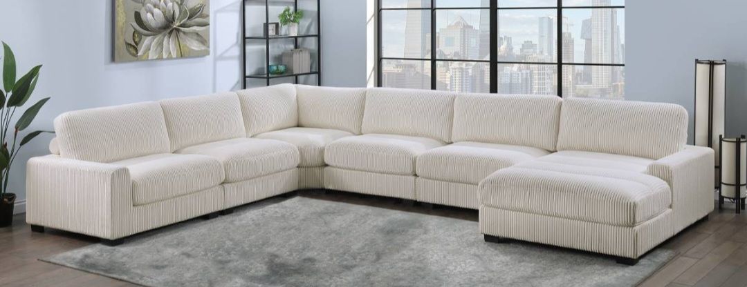 Brand New Beige Super Plush Corduroy Modular Design Sectional Sofa