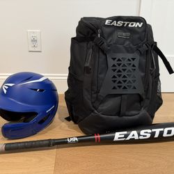 Easton Baseball Bat, Helmet And Bag