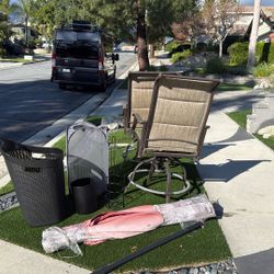 Bathroom Stuff, Hampers, Christmas Garland, And Chairs