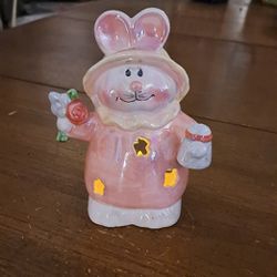 Vintage Easter Bunny Rabbit Glazed Ceramic Tealight Candle Holder 5.5" Tall 