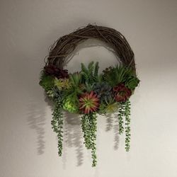 Grapevine Wreath With Succulent Garden Wall Hanging -Home decor 