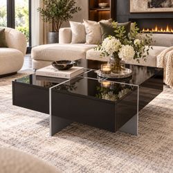 32” Black Coffee Table 4 Hidden Storage Compartments, Extendable Sliding Tabletop [NEW] * Assembly required.*