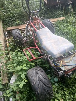 Red yellow four wheeler , just frame