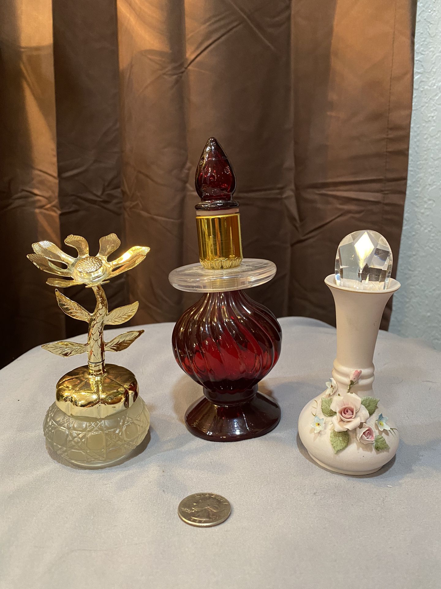Lot of 2 Perfume Bottles And 1 Avon Flower Ointment Container 