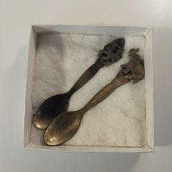 2- Vintage Spoons (Child's Elephant Brass Baby Spoon And Brass Unicorn Baby Spoon)