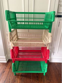 Vintage Heavy Duty Stackable Plastic Basket / Storage Bins / Containers